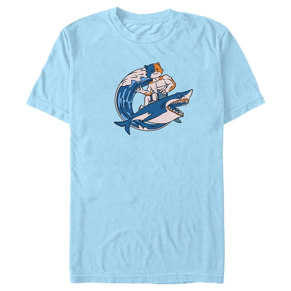 Men's Fortnite Surfer Meowscles Graphic Tee Light Blue Medium