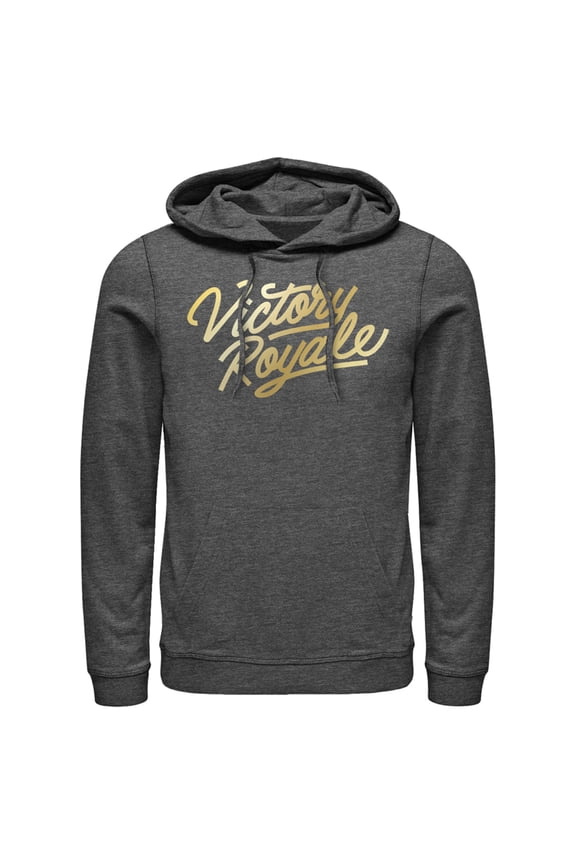 Men's Fortnite Victory Royale Gold Script Pull Over Hoodie Charcoal Heather Medium