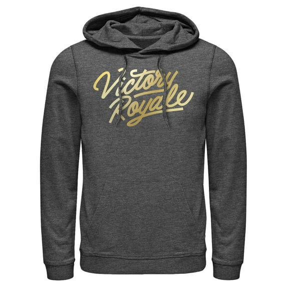 Men's Fortnite Victory Royale Gold Script Pull Over Hoodie Charcoal Heather Small