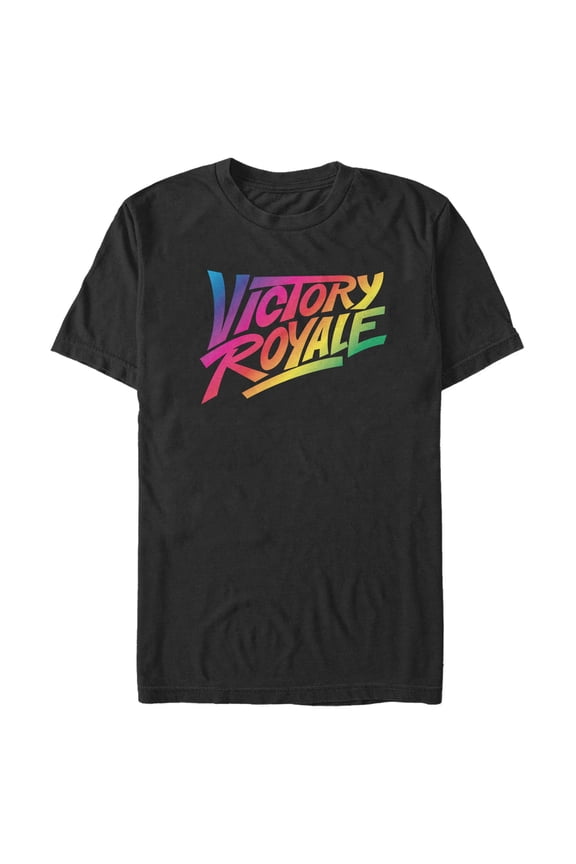 Men's Fortnite Victory Royale Rainbow Logo  Graphic Tee Black X Large