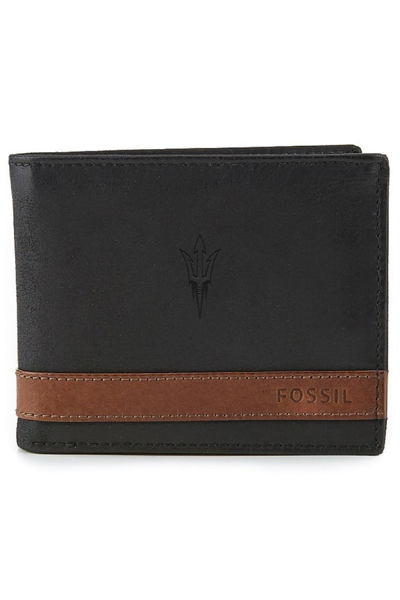 Men's Fossil Black Arizona State Sun Devils Quinn Flip ID Bifold Wallet