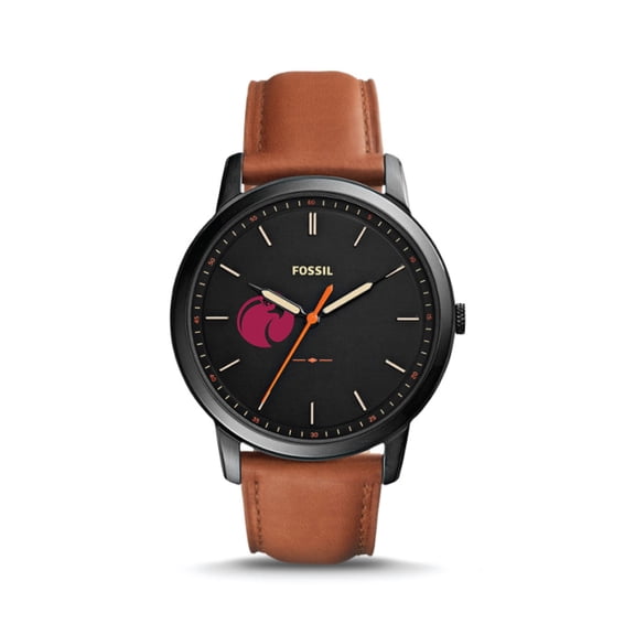 Men's Fossil Black/Brown Seattle Pacific Falcons Minimalist Slim Light Brown Leather Watch