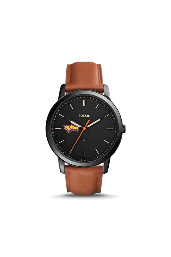 Men's Fossil  Black/Brown Wisconsin-Stevens Point Pointers Minimalist Slim Light Brown Leather Watch