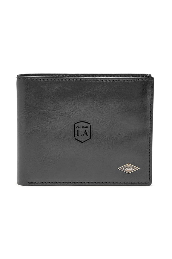 Men's Fossil Black Cal State L.A. Golden Eagles Leather Ryan RFID Flip ID Bifold Wallet