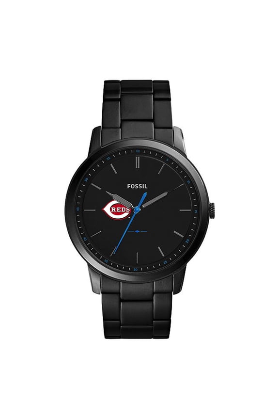 Men's Fossil Black Cincinnati Reds Minimalist Stainless Steel Watch
