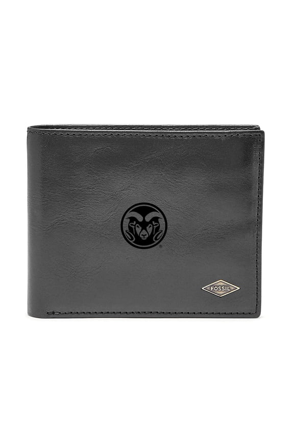Men's Fossil Black Colorado State Rams Leather Ryan RFID Flip ID Bifold Wallet