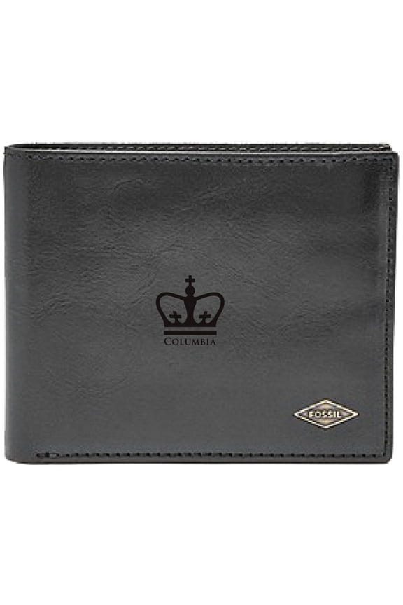 Men's Fossil Black Columbia University Leather Ryan RFID Flip ID Bifold Wallet