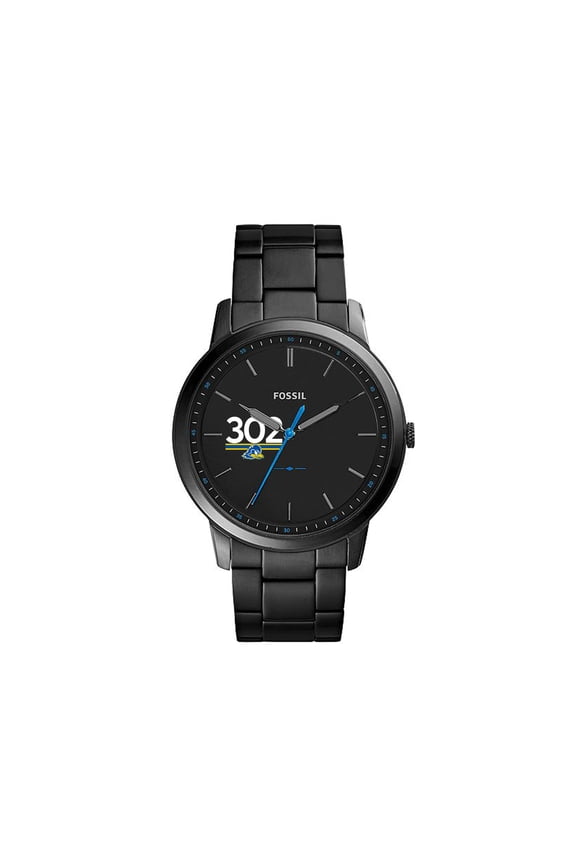 Men's Fossil Black Delaware Fightin' Blue Hens Minimalist Stainless Steel Watch