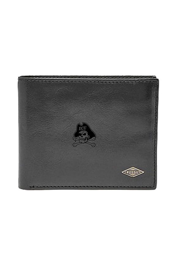 Men's Fossil Black ECU Pirates Leather Ryan RFID Flip ID Bifold Wallet