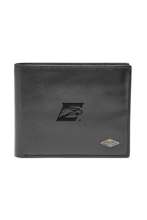 Men's Fossil Black Emory Eagles Leather Ryan RFID Flip ID Bifold Wallet