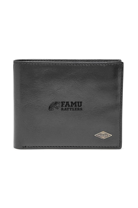 Men's Fossil Black Florida A&M Rattlers Leather Ryan RFID Flip ID Bifold Wallet