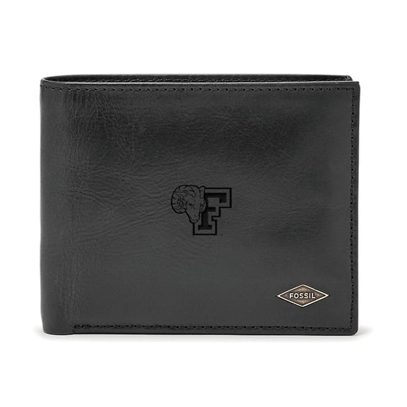 Men's Fossil Black Fordham Rams Leather Ryan RFID Passcase Wallet
