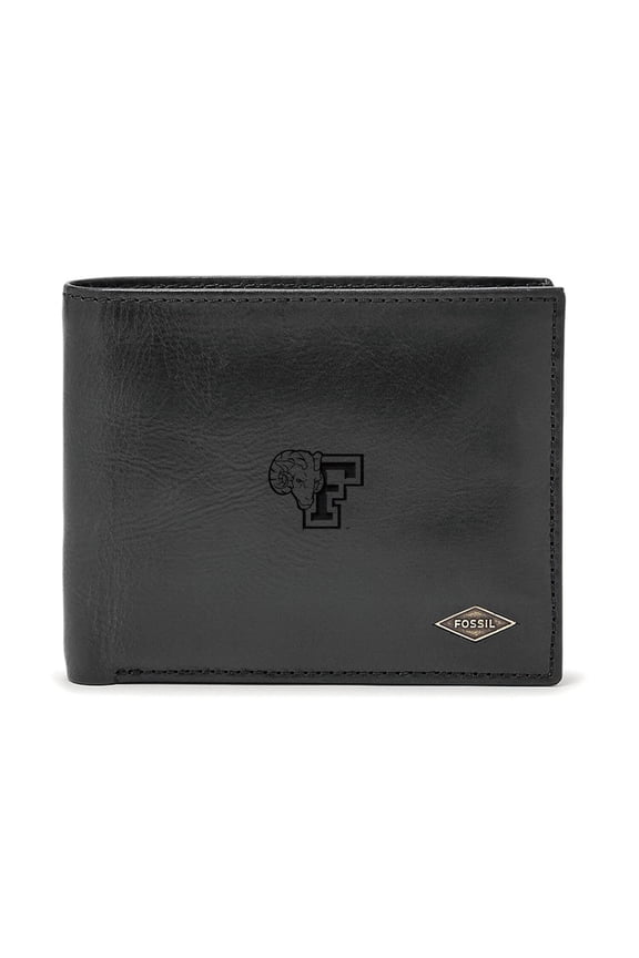 Men's Fossil Black Fordham Rams Leather Ryan RFID Passcase Wallet