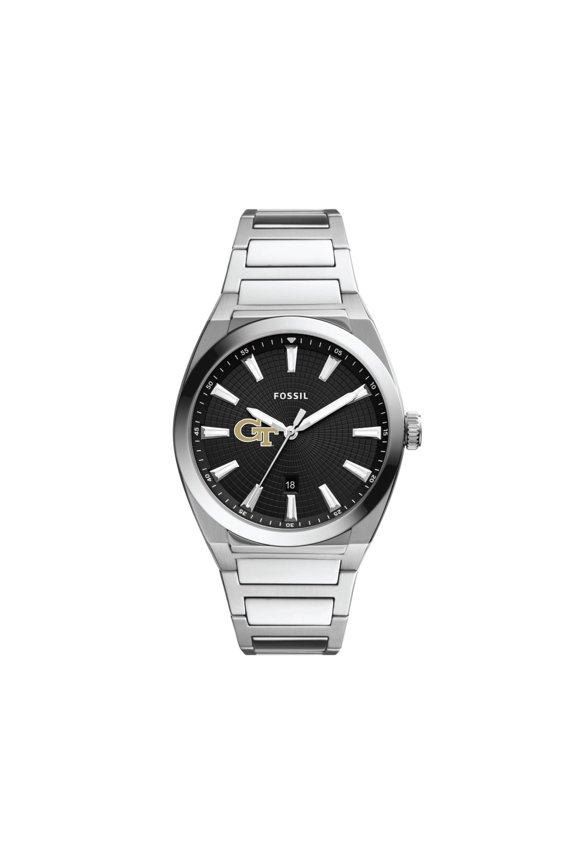 Men's Fossil Black Georgia Tech Yellow Jackets Everett Stainless Steel Watch