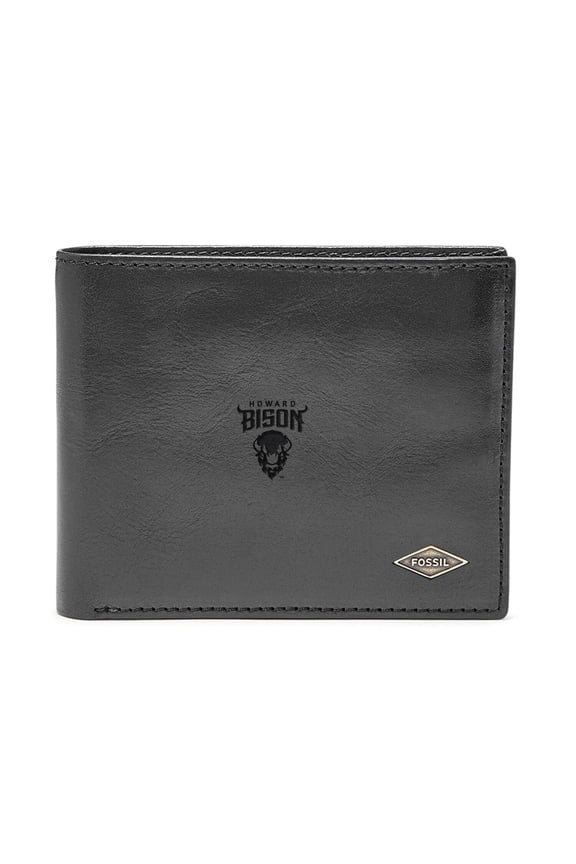 Men's Fossil Black Howard Bison Leather Ryan RFID Flip ID Bifold Wallet