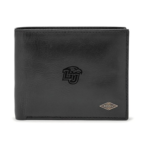 Men's Fossil Black Liberty Flames Leather Ryan RFID Passcase Wallet