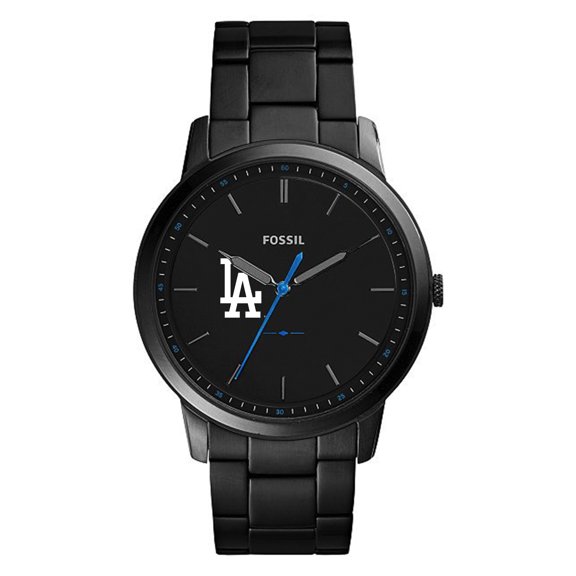 Men's Fossil Black Los Angeles Dodgers Minimalist Stainless Steel Watch