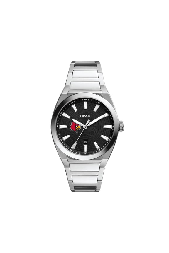 Men's Fossil Black Louisville Cardinals Everett Stainless Steel Watch