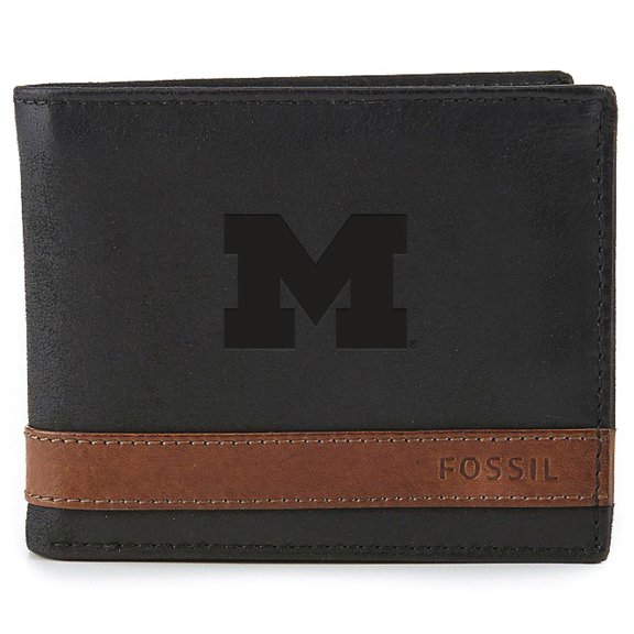 Men's Fossil  Black Michigan Wolverines Quinn Flip ID Bifold Wallet