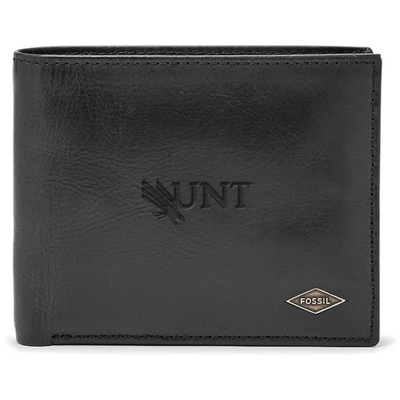 Men's Fossil Black North Texas Mean Green Leather Ryan RFID Passcase Wallet