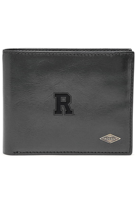 Men's Fossil Black Rochester Yellow Jackets Leather Ryan RFID Flip ID Bifold Wallet