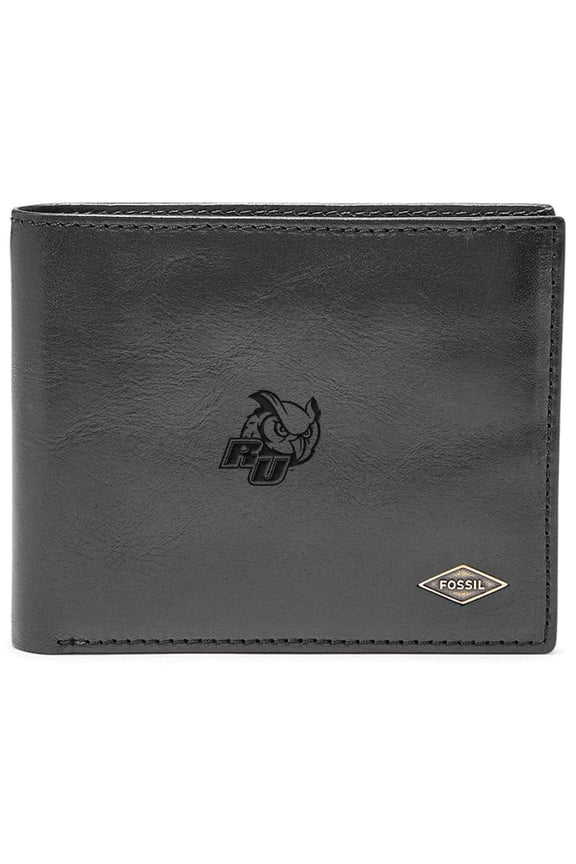 Men's Fossil Black Rowan Profs Leather Ryan RFID Flip ID Bifold Wallet
