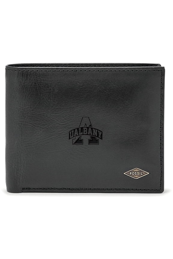 Men's Fossil Black UAlbany Great Danes Leather Ryan RFID Passcase Wallet