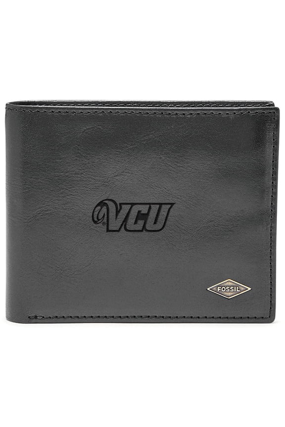 Men's Fossil Black VCU Rams Leather Ryan RFID Flip ID Bifold Wallet