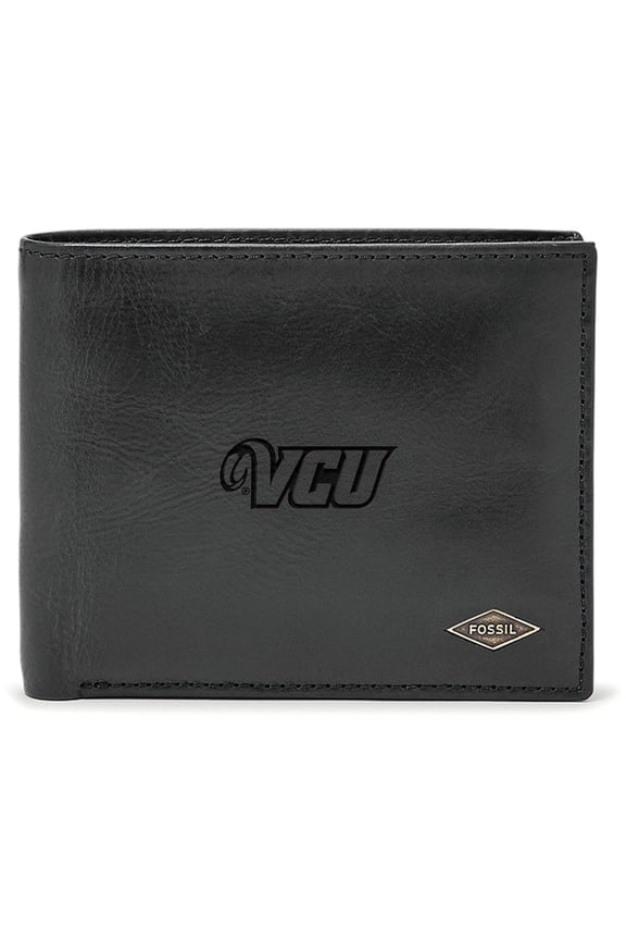 Men's Fossil Black VCU Rams Leather Ryan RFID Passcase Wallet