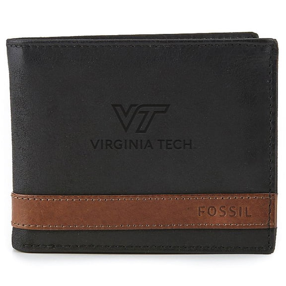 Men's Fossil Black Virginia Tech Hokies Quinn Flip ID Bifold Wallet