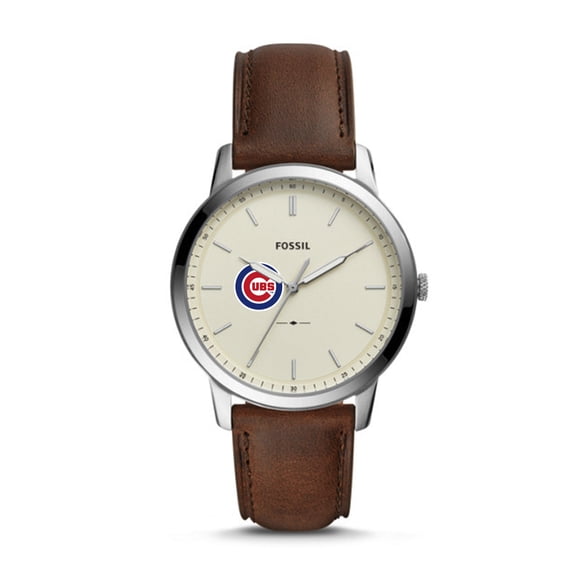 Men's Fossil Brown Chicago Cubs Minimalist Leather Watch