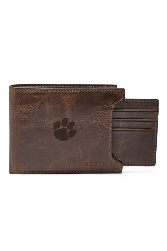 Men's Fossil Brown Clemson Tigers Derrick Sliding Two-In-One Wallet