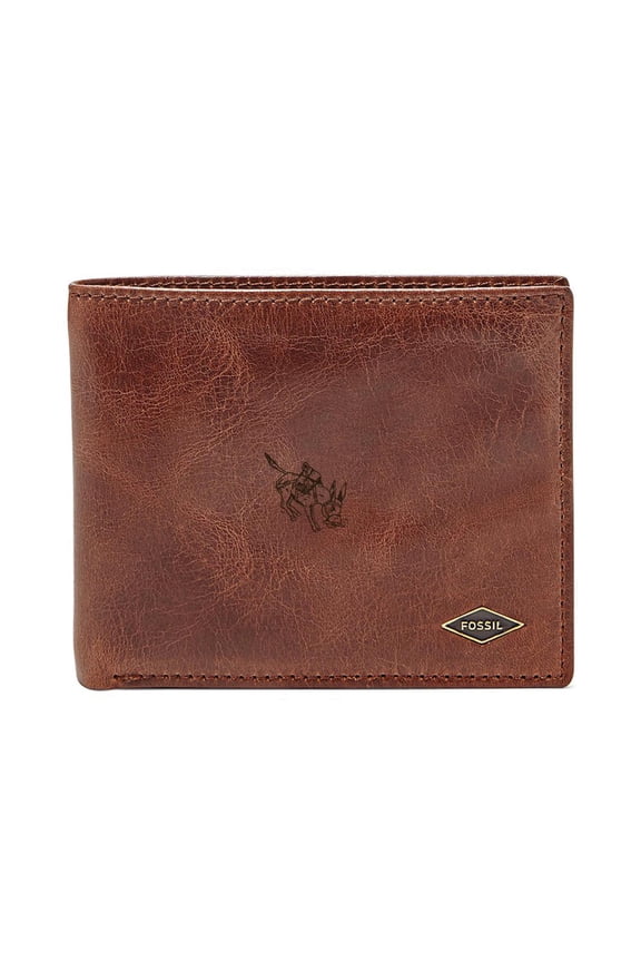 Men's Fossil Brown Colorado School of Mines Orediggers Leather Ryan RFID Flip ID Bifold Wallet