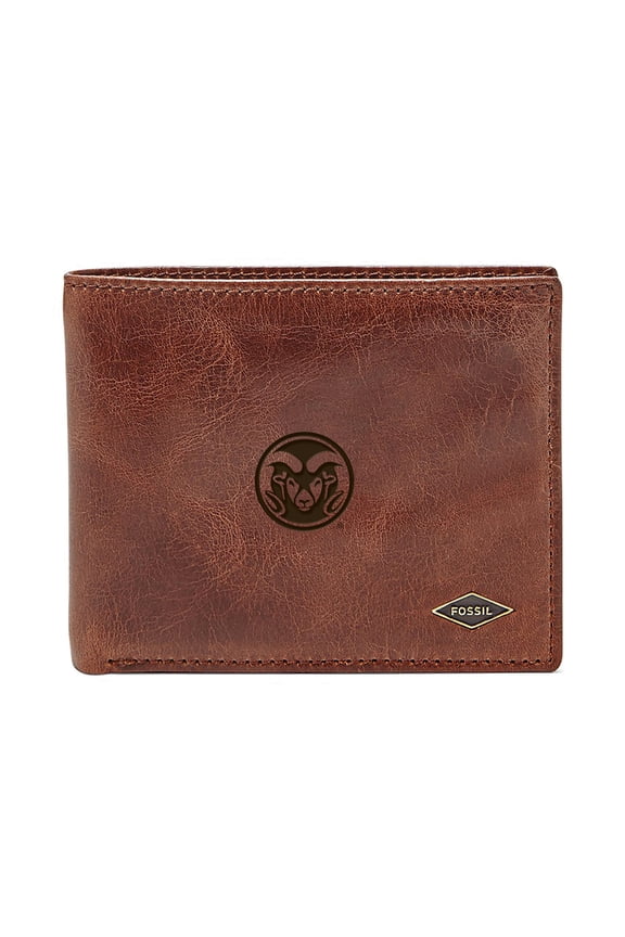 Men's Fossil Brown Colorado State Rams Leather Ryan RFID Flip ID Bifold Wallet
