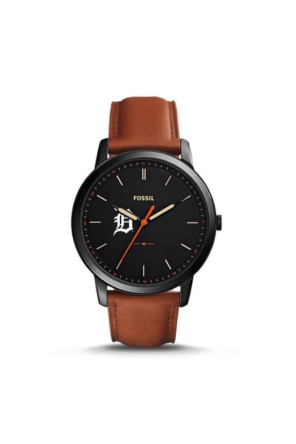 Men's Fossil Brown Detroit Tigers Minimalist Leather Watch