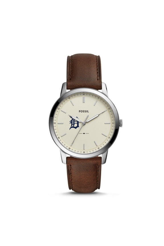 Men's Fossil Brown Detroit Tigers Minimalist Leather Watch
