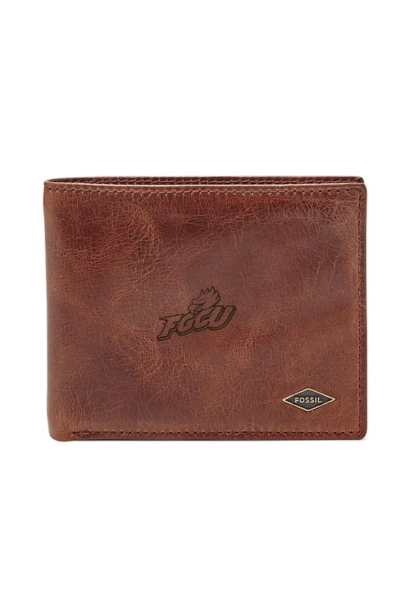 Men's Fossil Brown Florida Gulf Coast Eagles Leather Ryan RFID Flip ID Bifold Wallet