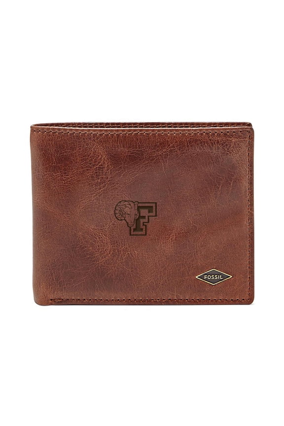 Men's Fossil Brown Fordham Rams Leather Ryan RFID Flip ID Bifold Wallet