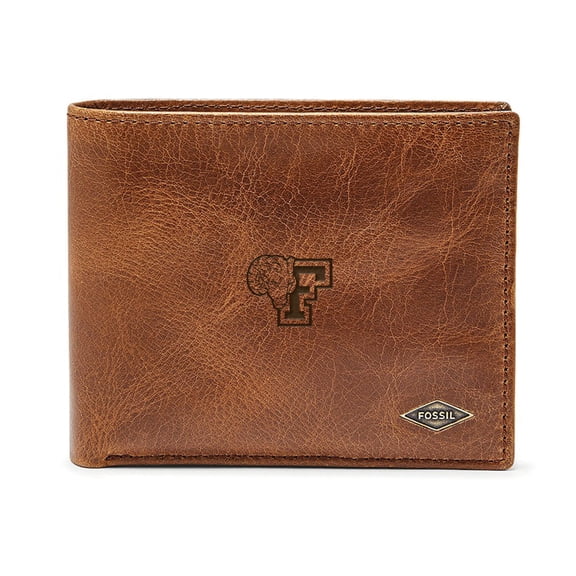 Men's Fossil Brown Fordham Rams Leather Ryan RFID Passcase Wallet