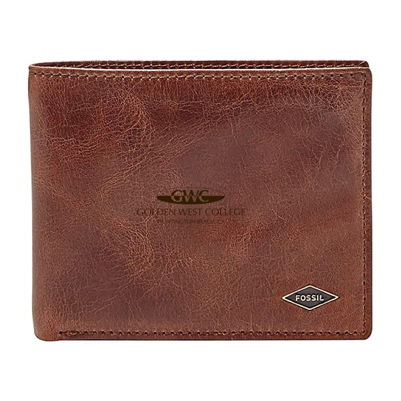 Men's Fossil Brown Golden West College Leather Ryan RFID Flip ID Bifold Wallet