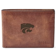 Mens Fossil Brown Kansas State Wildcats Leather Derrick Front Pocket Bifold Wallet