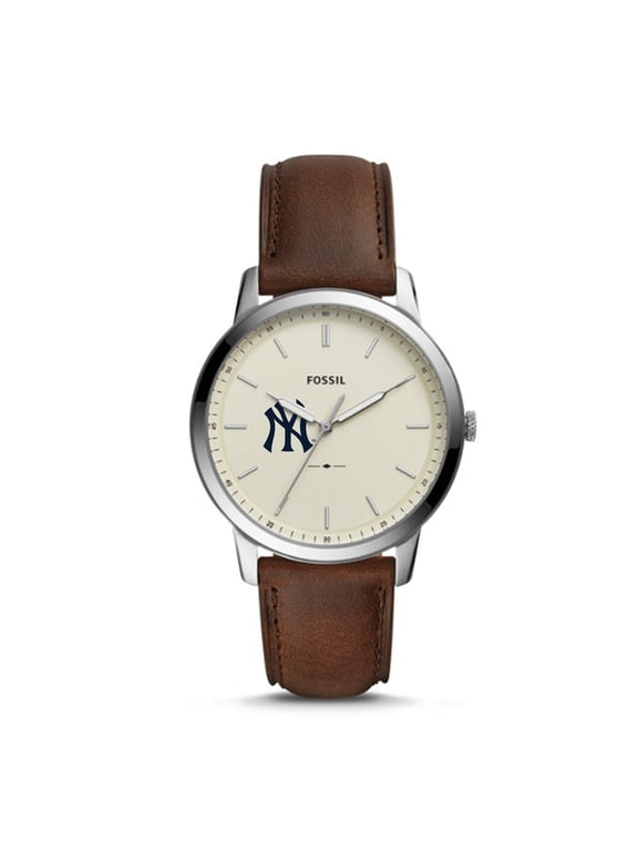 Men's Fossil Brown New York Yankees Minimalist Leather Watch