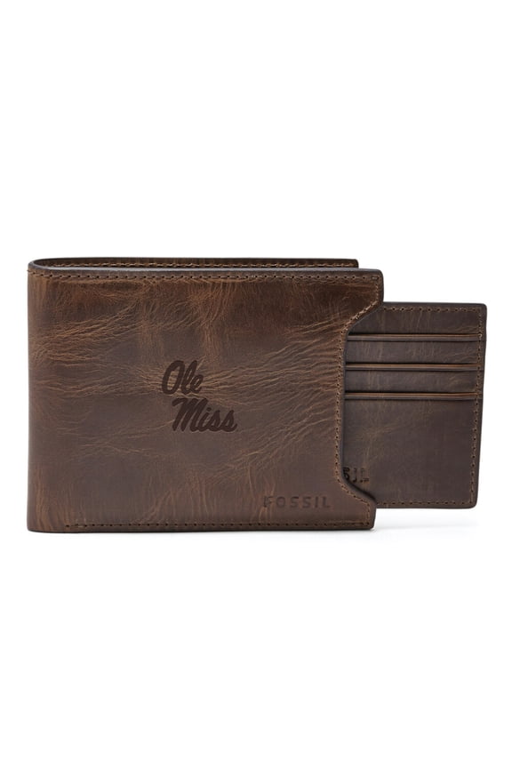 Men's Fossil Brown Ole Miss Rebels Derrick Sliding Two-In-One Wallet