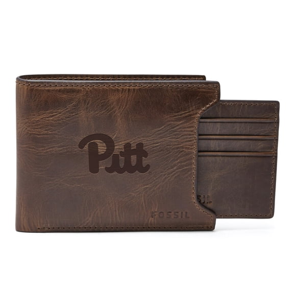 Men's Fossil Brown Pitt Panthers Derrick Sliding Two-In-One Wallet