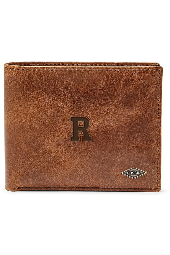 Men's Fossil Brown Rochester Yellow Jackets Leather Ryan RFID Passcase Wallet