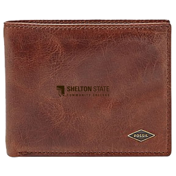 Men's Fossil Brown Shelton State Buccaneers Leather Ryan RFID Flip ID Bifold Wallet