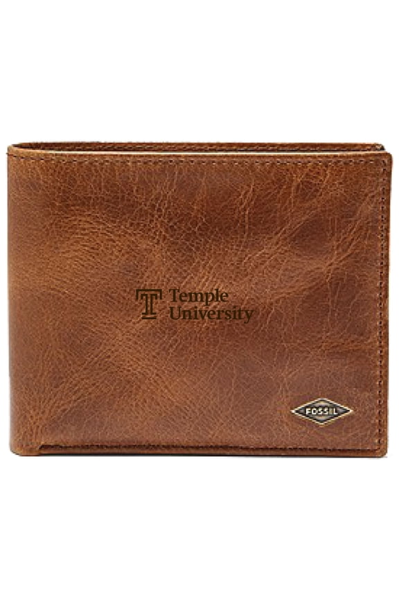 Men's Fossil Brown Temple Owls Leather Ryan RFID Passcase Wallet