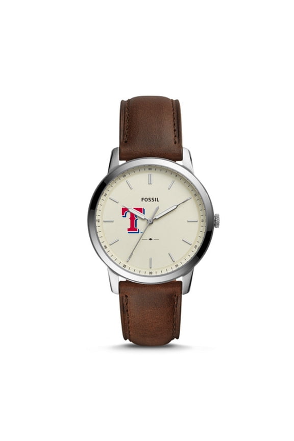 Men's Fossil Brown Texas Rangers Minimalist Leather Watch