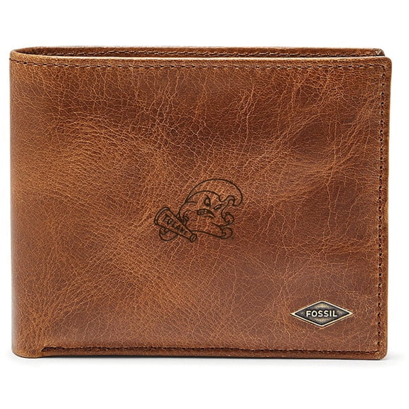 Men's Fossil Brown Tulane Green Wave Leather Ryan RFID Passcase Wallet