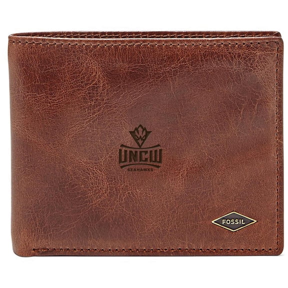 Men's Fossil Brown UNC Wilmington Seahawks Leather Ryan RFID Flip ID Bifold Wallet